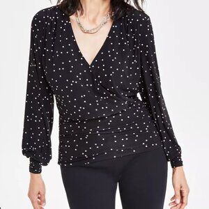I.N.C. International Concepts NWOT Polka Dot Ruched-Waist Surplice Knit Top